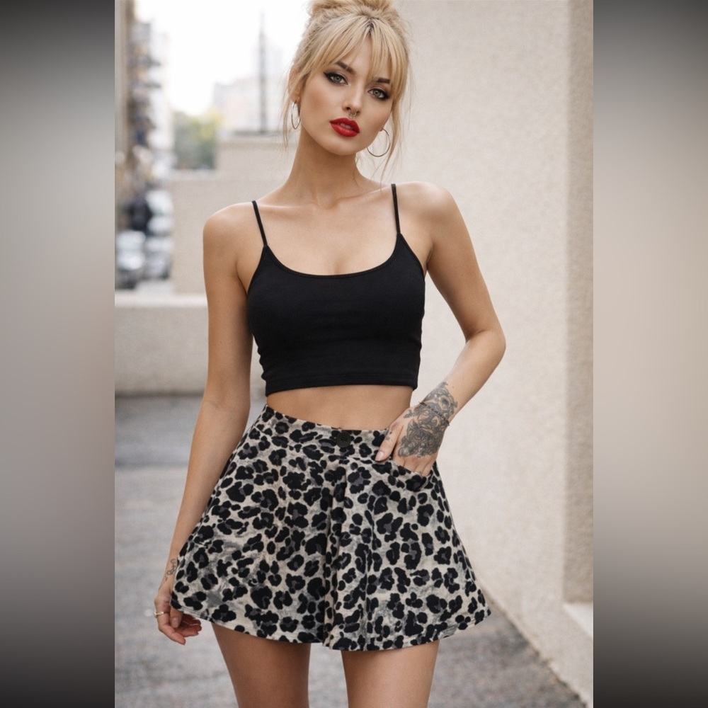 Zara Black Leopard Print Shorts